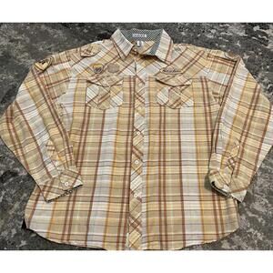 Bare Fox Button Up Shirt Long Sleeve Gasoline  Yellow Orange | Men’s 4XL